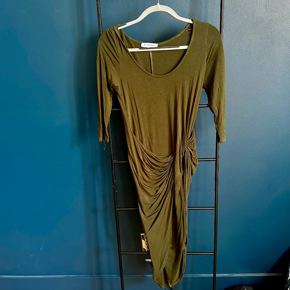 Side Twist Jersey Dress, Olive
